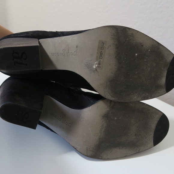Paul Green Malibu Sliced Zip Booties Leather Suede Ankle Boots Black Chunky Heel - Picture 7 of 9